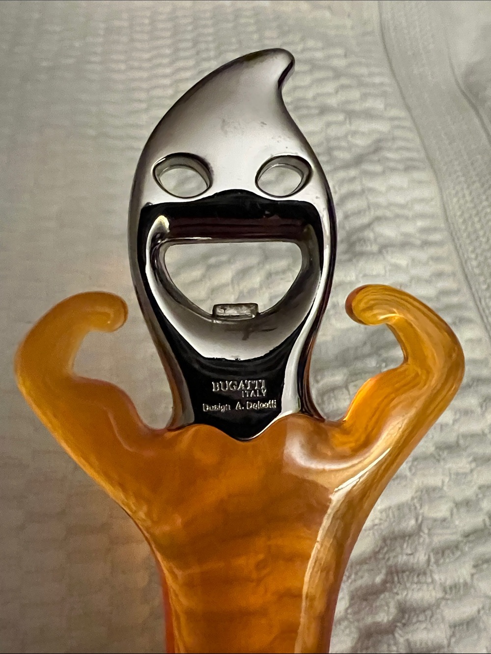 Bugatti Italy Vintage Ghost Bottle Opener A. Dolcetti Design Orange Lucite